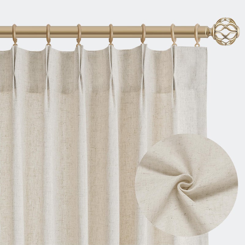 Aersas Sand Beige Pinch Pleat Linen Curtains 84 Inch Length 2 Panels Set for Bedroom Dining Room Semi Sheer Linen Boho Farmhouse Neutral Window Curtains 84 Inches Long for Living Room Nursery 40x84 - Image 1