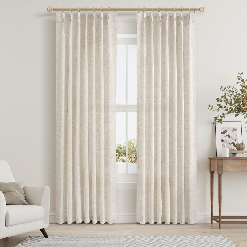 Aersas Sand Beige Pinch Pleat Linen Curtains 84 Inch Length 2 Panels Set for Bedroom Dining Room Semi Sheer Linen Boho Farmhouse Neutral Window Curtains 84 Inches Long for Living Room Nursery 40x84 - Image 2