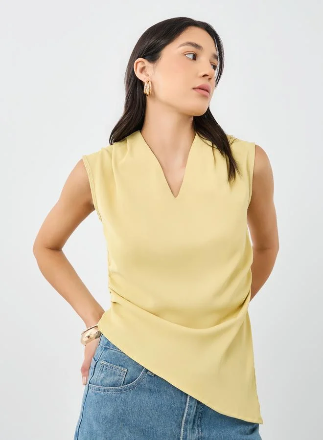 Styli Styli Women Yellow Asymmetric Hem V Neck Blouse