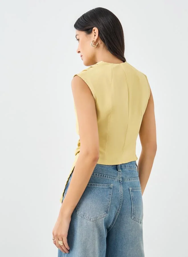 Styli Styli Women Yellow Asymmetric Hem V Neck Blouse
