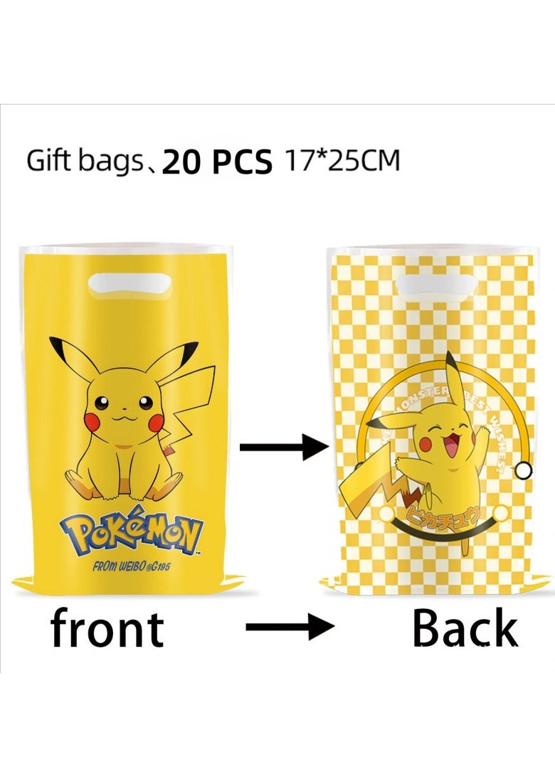 TOVELE5 20pcs Pikachu Cartoon Party Candy Gift Bags with Handle, Printed Design Plastic Treat Bags for Boys Girls Birthday Baby Shower Party Supplies  - Image 2