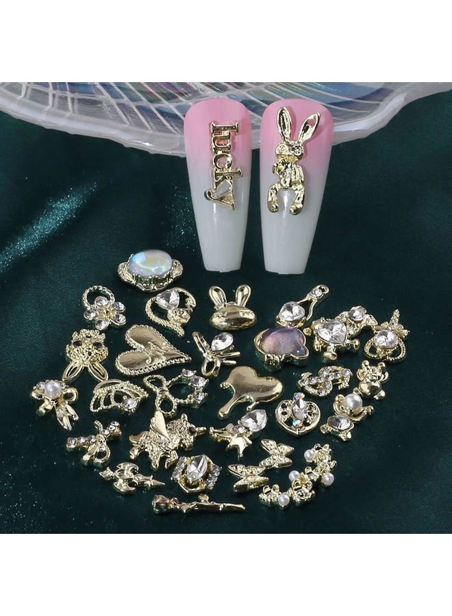 JALIYA 30pcs Random Gold Nail Charms Luxury Zircon Nail Rhinestones 3D Alloy Flower Butterfly Nail Art Charms Metal Snake Rabbit Heart Charms for Nails Mix Styles Nail Gems Nail Jewels for Nail Art Supplies - Image 5