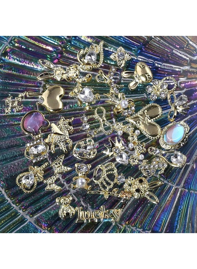 JALIYA 30pcs Random Gold Nail Charms Luxury Zircon Nail Rhinestones 3D Alloy Flower Butterfly Nail Art Charms Metal Snake Rabbit Heart Charms for Nails Mix Styles Nail Gems Nail Jewels for Nail Art Supplies - Image 4