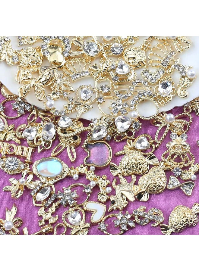 JALIYA 30pcs Random Gold Nail Charms Luxury Zircon Nail Rhinestones 3D Alloy Flower Butterfly Nail Art Charms Metal Snake Rabbit Heart Charms for Nails Mix Styles Nail Gems Nail Jewels for Nail Art Supplies - Image 3