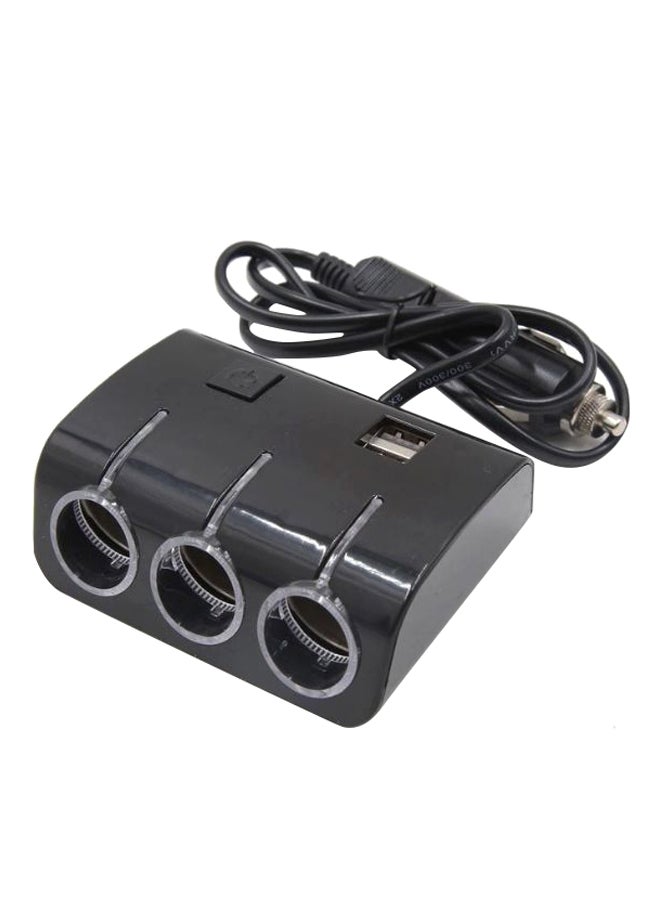 شاحن سيارة بمقبس USB و3 منافذ أسود