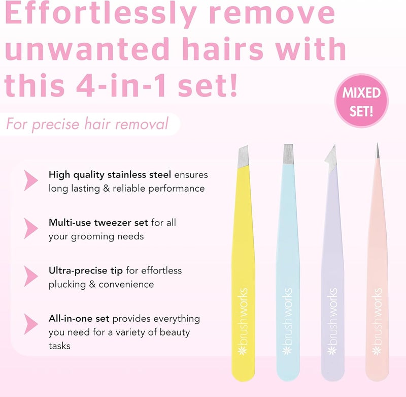 Brushworks HD 4 Piece Combination Tweezer Set Mixed - Image 2