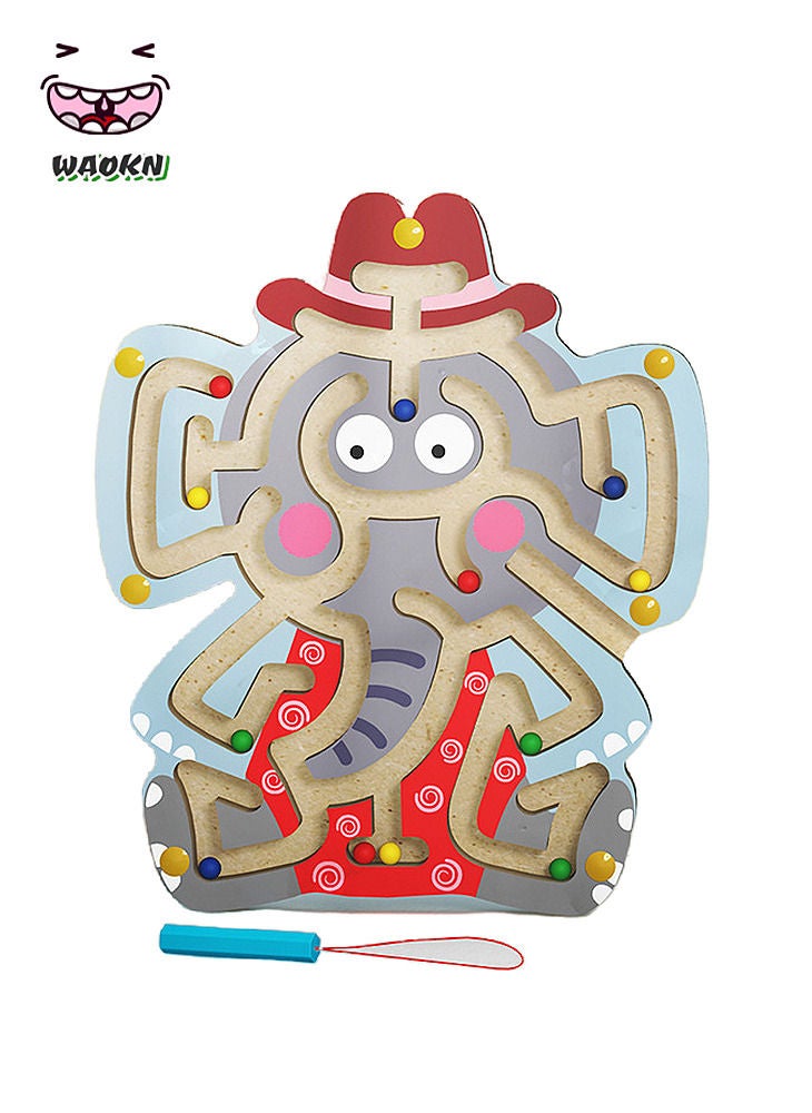 WAOKN Magnetic Pen Bead Maze Animal Wooden Track Children's Educational Toy Elephant, Animal Shape Maze Toy Magnetic Pen Drive Bead Interactive Game Early Education Toddlers, Elephant Interactive Puzzle Game Boards Montessori Labyrinth STEM Activity Child Fine Motor Skill Development Preschool Birthday Gifts 