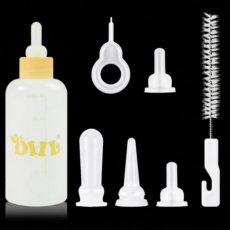 OneNine Multi-color available build Pet Feeding Bottle Kit for Kitten Puppy, 8pcs Pets Nursing Kit for Small Animals, Kitten Milk Bottle Puppy Milk Feeder with Replacement Nipples Pet Feeder Set for Newborn Dogs & Cats (Yellow) Budget friendly premium quality - Image 1