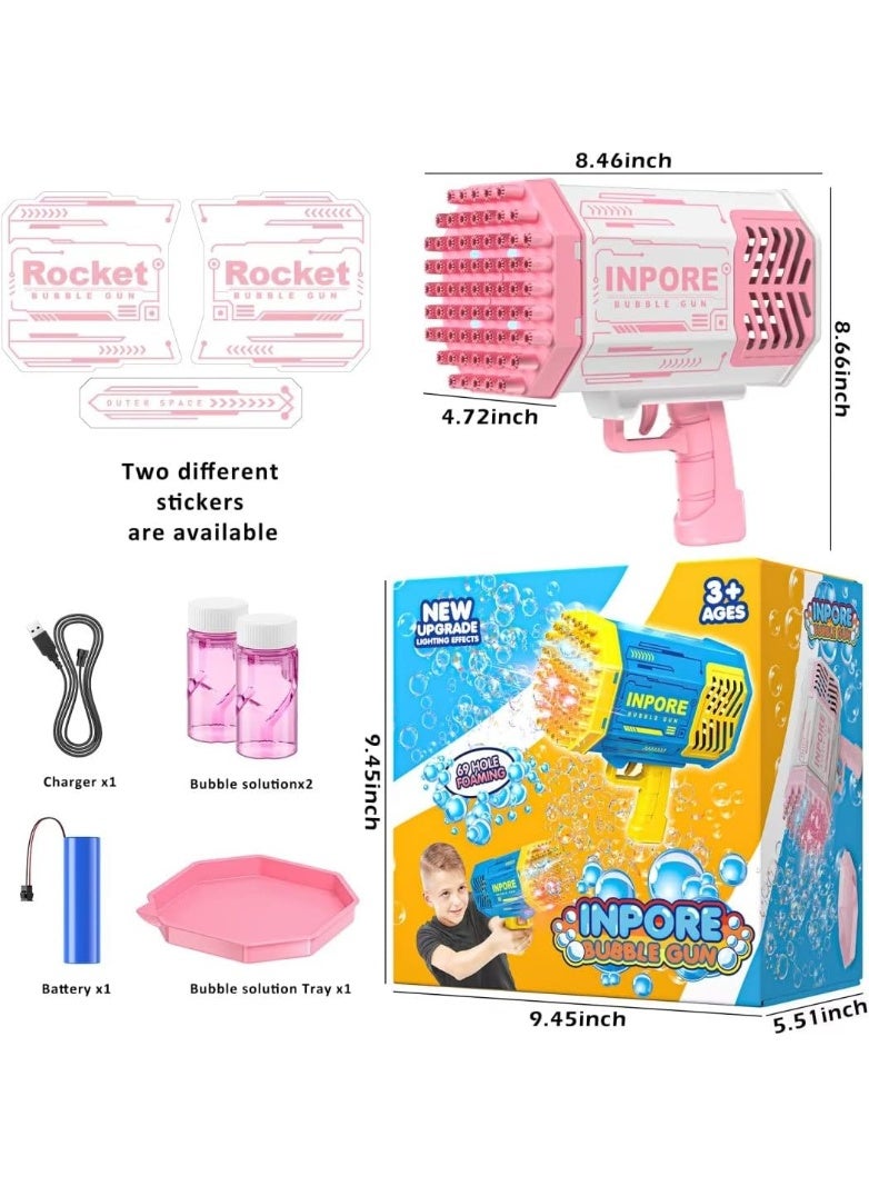 روكيت مسدس فقاعات للأطفال 69 فتحة – Rocket Bubble Gun إصدار متعدد الألوان مع بطارية USB وسائل فقاعات - Image 3