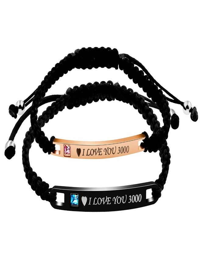 Uloveido I Love You 3000 Couples Bracelets Set, His and Hers Handmade Rope Braided Personalized Matching Bracelets for Him and Her (I Love You 3000) - Image 1