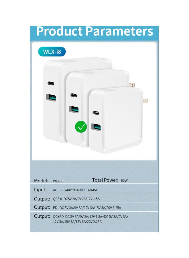 NIBEMINENT WLX-i8 2 Port USB Plus Type-C Charger White  - Image 2