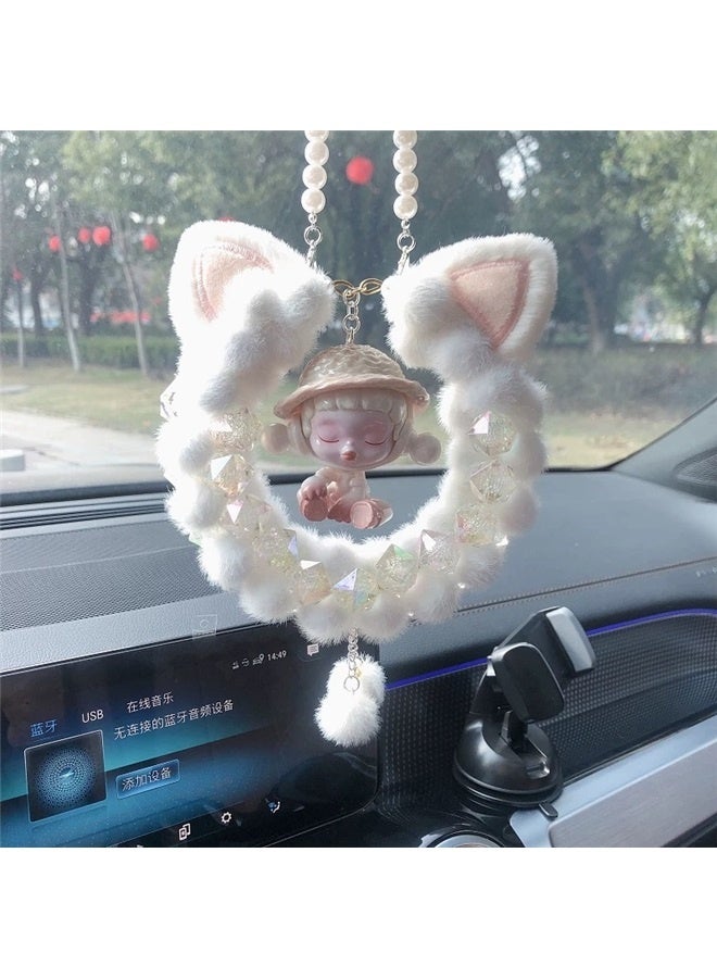 Generic Cute Sleep Elves Car Pendant Interior Decor Rearview Mirror Charms Hanging Ornament Home Decoration-white Cat's ears  - Image 1