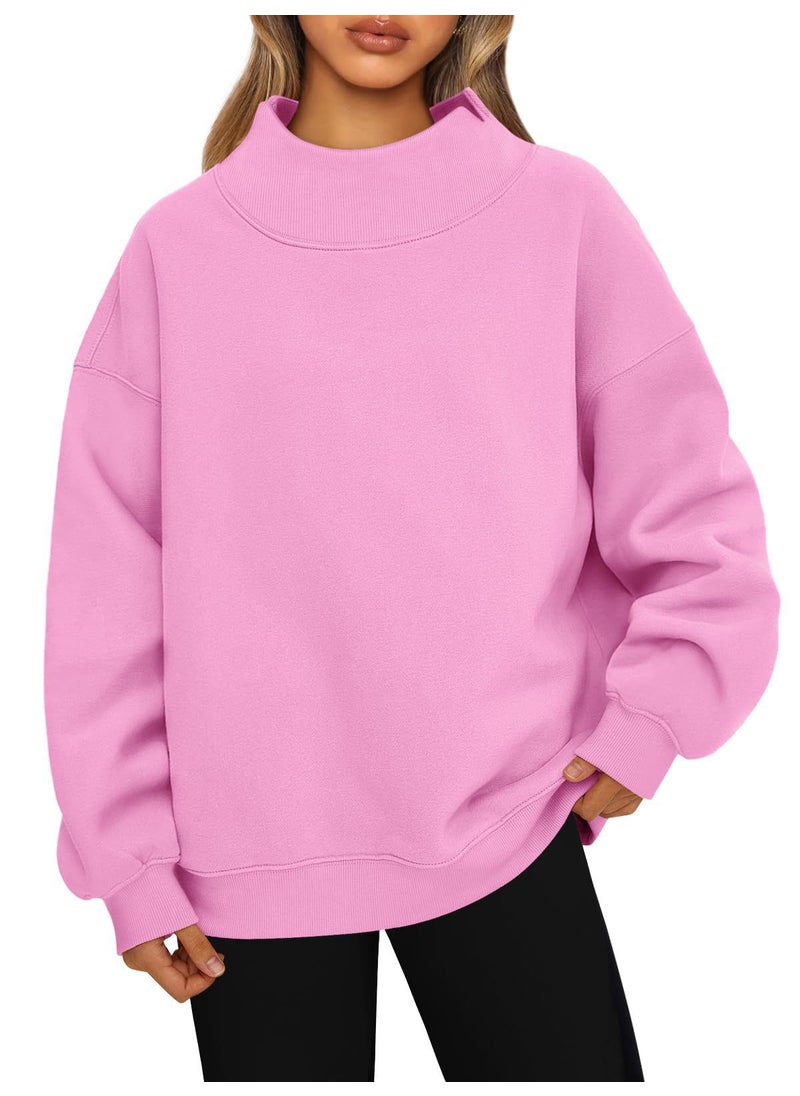Generic Womens High Neck Fleece Pullover Sweater Reddish brown  - Image 3