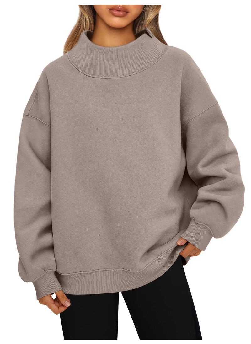 Generic Womens High Neck Fleece Pullover Sweater Reddish brown  - Image 4