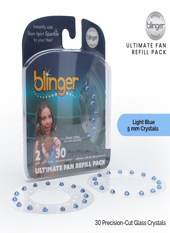 blinger® Ultimate Fan Refill Pack with 30 Precision-Cut Glass Crystals |Instantly Sparkle in Team Spirit Colors | Hair-Safe - Bling In Brush Out - Light Blue - Image 2