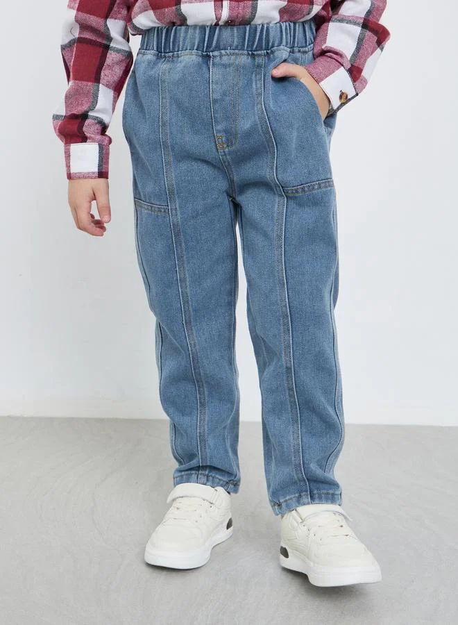 Styli Plain Elastic Waist Jogger Fit Jeans