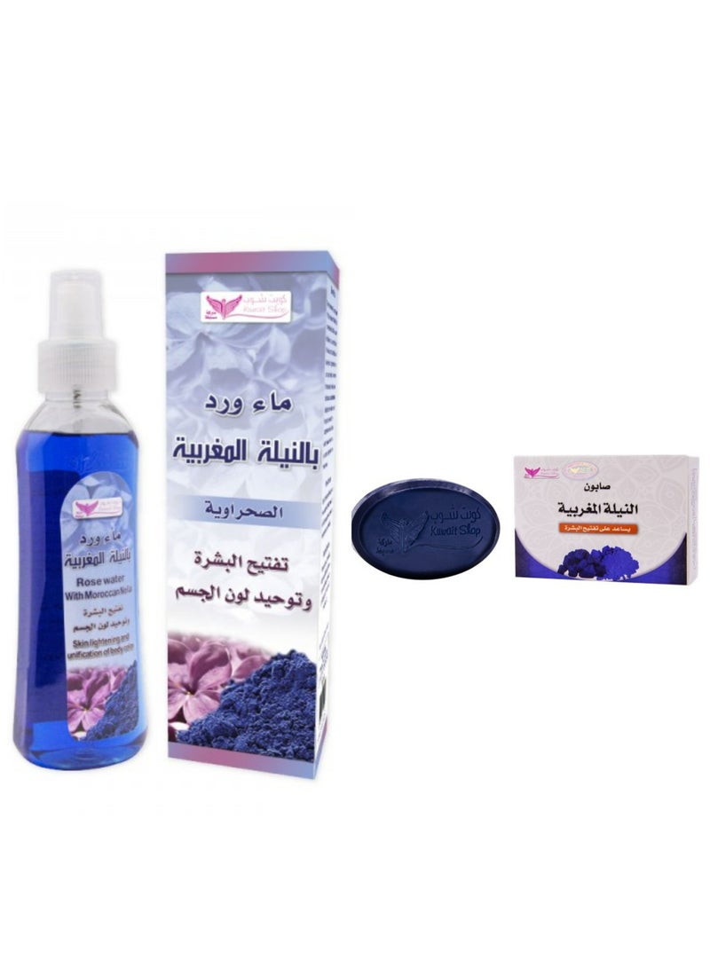 Kuwait Shop Rose Water with Moroccan Nella Blue 200ml+Moroccan Nella Soap 100g - Image 1