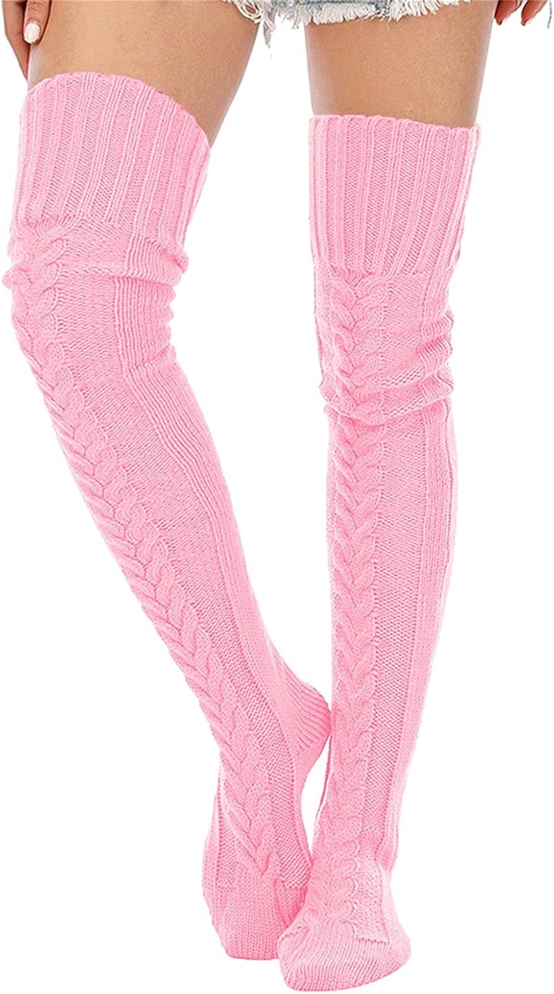 Women's Cable Knit Thigh High Socks Winter Boot Stockings Extra Long Over Knee High Leg Warmers
