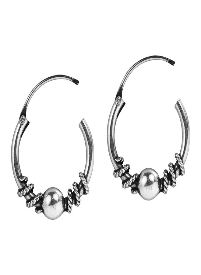 ايرافيدا أقراط حلقية من الفضة الإسترليني عيار 925 بتصميم خرز بالي ملتوي مقاس 14 مم من إيرافيدا | أقراط حلقية بسيطة من الفضة الإسترليني | أقراط كاجوال للنساء | طقم أقراط حلقية | هدية للابنة - Image 2