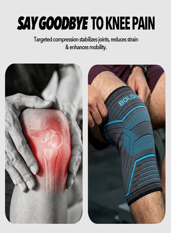 Boldfit Knee Support For Men Sleeves Braces Pair For Sports, Workout, Pain Relief, Knee Cap Compression Support, Exercise, Running, Cycling,- 1 Pair (L, Bluelinear) - Image 2