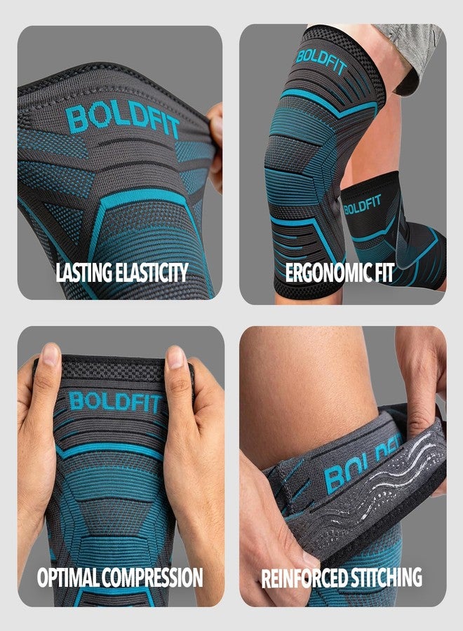 Boldfit Knee Support For Men Sleeves Braces Pair For Sports, Workout, Pain Relief, Knee Cap Compression Support, Exercise, Running, Cycling,- 1 Pair (L, Bluelinear) - Image 5
