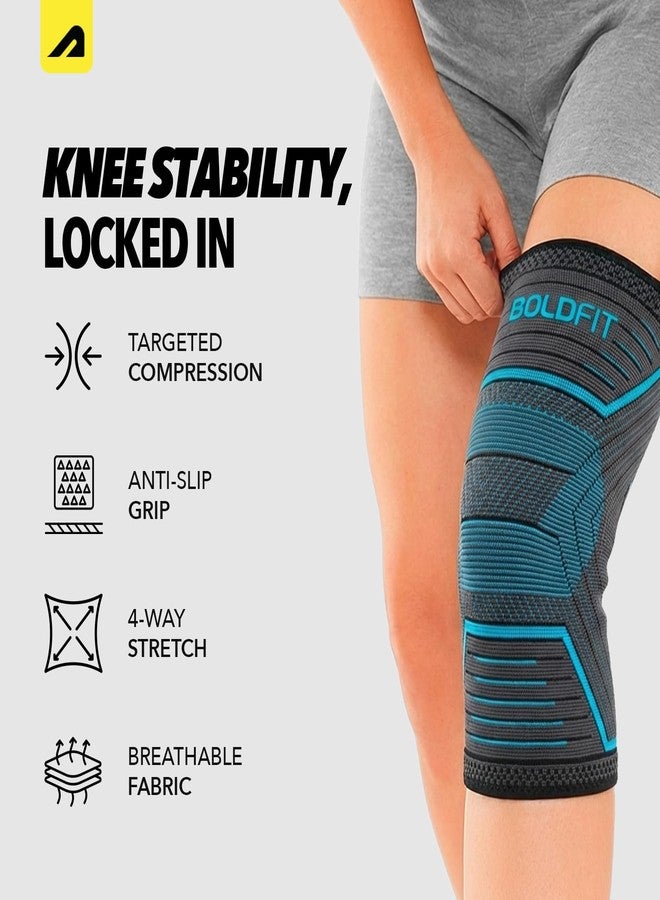 Boldfit Knee Support For Men Sleeves Braces Pair For Sports, Workout, Pain Relief, Knee Cap Compression Support, Exercise, Running, Cycling,- 1 Pair (L, Bluelinear) - Image 4