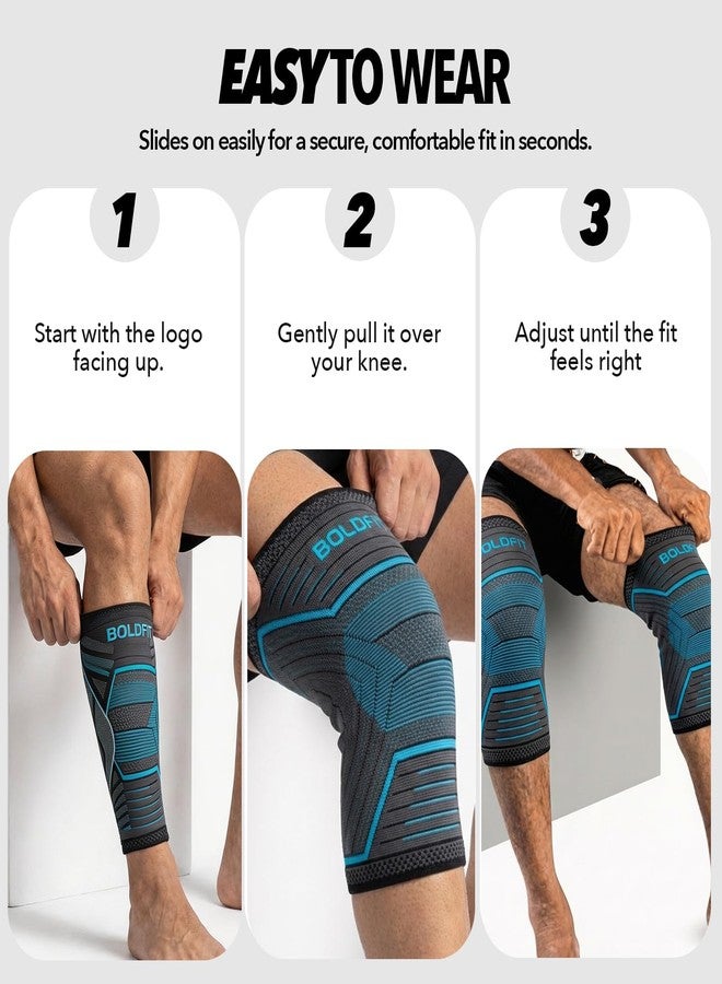 Boldfit Knee Support For Men Sleeves Braces Pair For Sports, Workout, Pain Relief, Knee Cap Compression Support, Exercise, Running, Cycling,- 1 Pair (L, Bluelinear) - Image 3