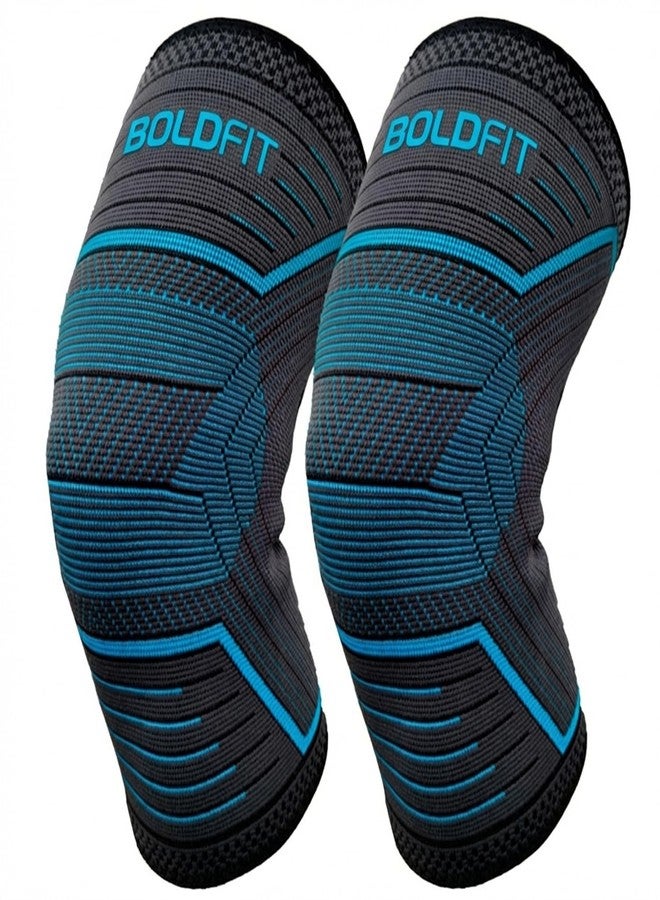 Boldfit Knee Support For Men Sleeves Braces Pair For Sports, Workout, Pain Relief, Knee Cap Compression Support, Exercise, Running, Cycling,- 1 Pair (L, Bluelinear) - Image 1