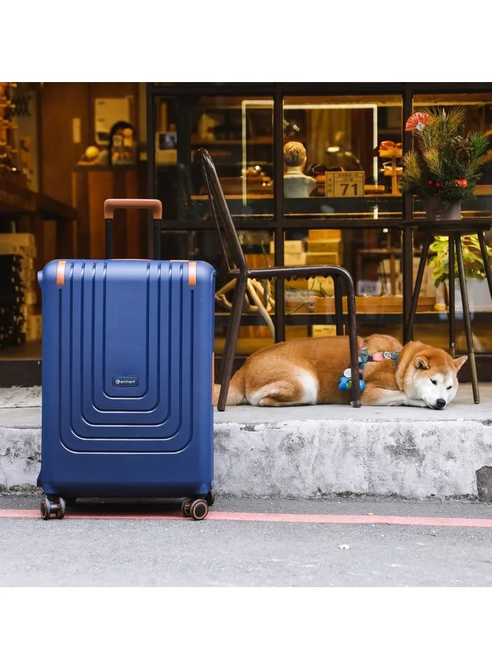 إيمينينت Vertica Hard Case Travel Bag Medium Luggage Trolley Polypropylene Lightweight Suitcase 4 Quiet Double Spinner Wheels With TSA Lock B0006 Dark Blue Brown Trim