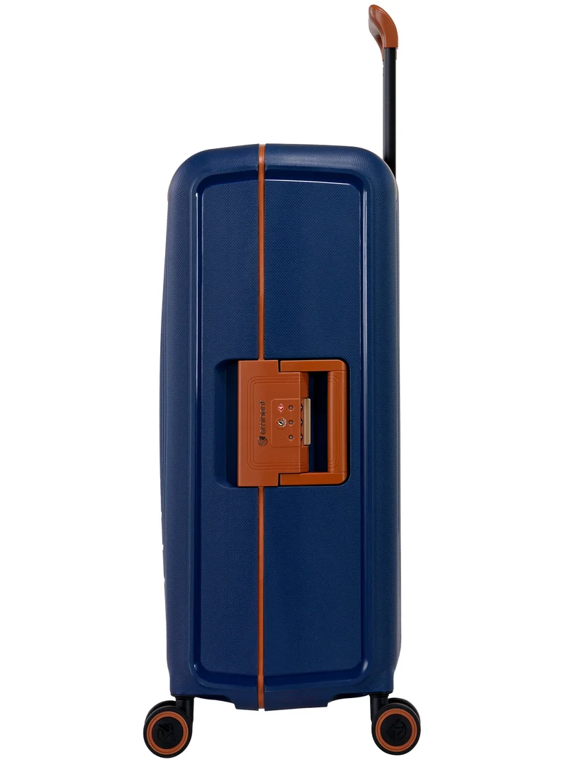 eminent Vertica Hard Case Travel Bag Medium Luggage Trolley Polypropylene Lightweight Suitcase 4 Quiet Double Spinner Wheels With TSA Lock B0006 Dark Blue Brown Trim