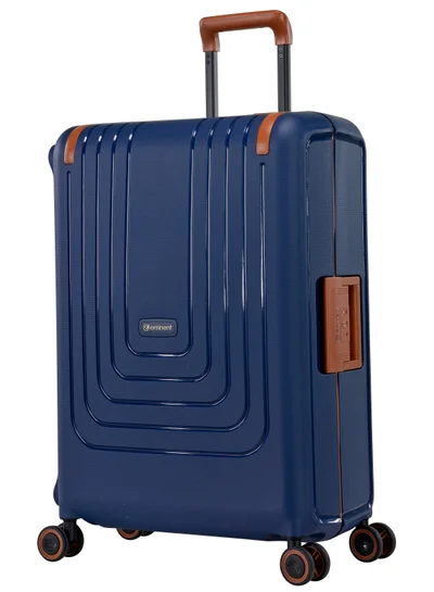 eminent Vertica Hard Case Travel Bag Medium Luggage Trolley Polypropylene Lightweight Suitcase 4 Quiet Double Spinner Wheels With TSA Lock B0006 Dark Blue Brown Trim