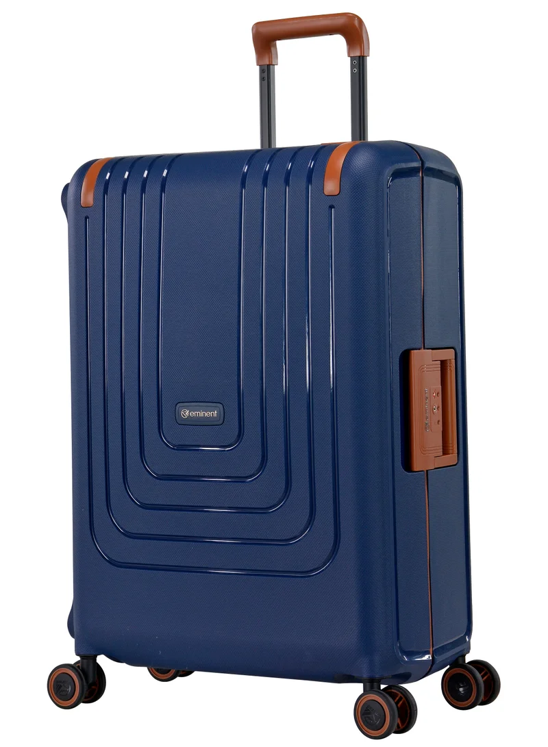 إيمينينت Vertica Hard Case Travel Bag Medium Luggage Trolley Polypropylene Lightweight Suitcase 4 Quiet Double Spinner Wheels With TSA Lock B0006 Dark Blue Brown Trim