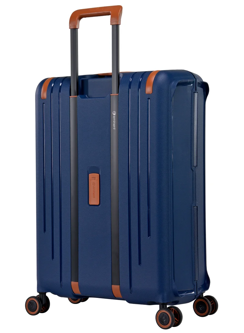 eminent Vertica Hard Case Travel Bag Medium Luggage Trolley Polypropylene Lightweight Suitcase 4 Quiet Double Spinner Wheels With TSA Lock B0006 Dark Blue Brown Trim