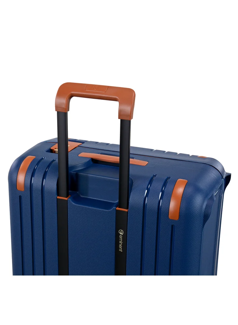 eminent Vertica Hard Case Travel Bag Medium Luggage Trolley Polypropylene Lightweight Suitcase 4 Quiet Double Spinner Wheels With TSA Lock B0006 Dark Blue Brown Trim