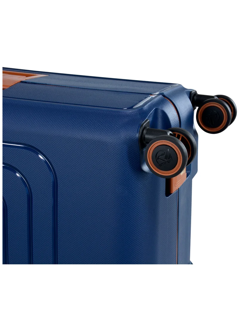eminent Vertica Hard Case Travel Bag Medium Luggage Trolley Polypropylene Lightweight Suitcase 4 Quiet Double Spinner Wheels With TSA Lock B0006 Dark Blue Brown Trim