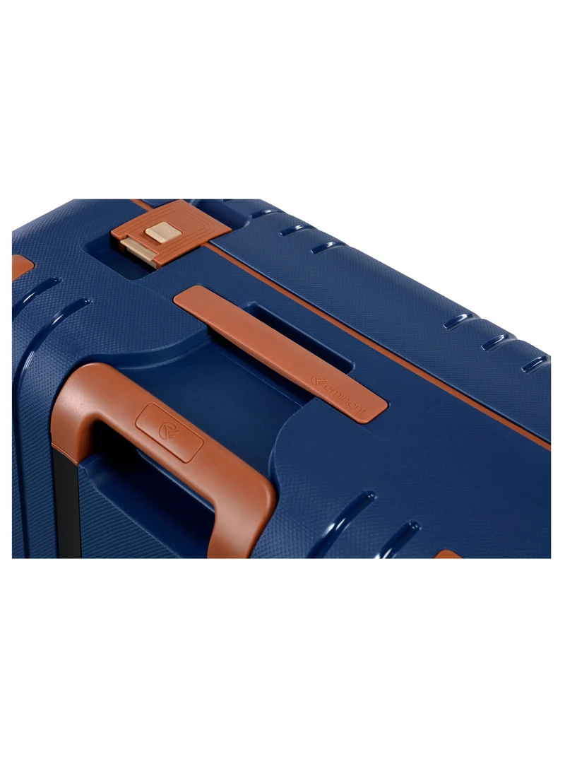 eminent Vertica Hard Case Travel Bag Medium Luggage Trolley Polypropylene Lightweight Suitcase 4 Quiet Double Spinner Wheels With TSA Lock B0006 Dark Blue Brown Trim