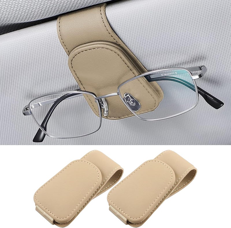Couslcd 2PCS Sunglasses Holders for Car Sun Visor, Leather Eyeglasses Hanger Mounter, Magnetic Glasses Holder and Ticket Card Clip, Universal Auto Interior Accessories (Yellow, 2PCS) - Image 1