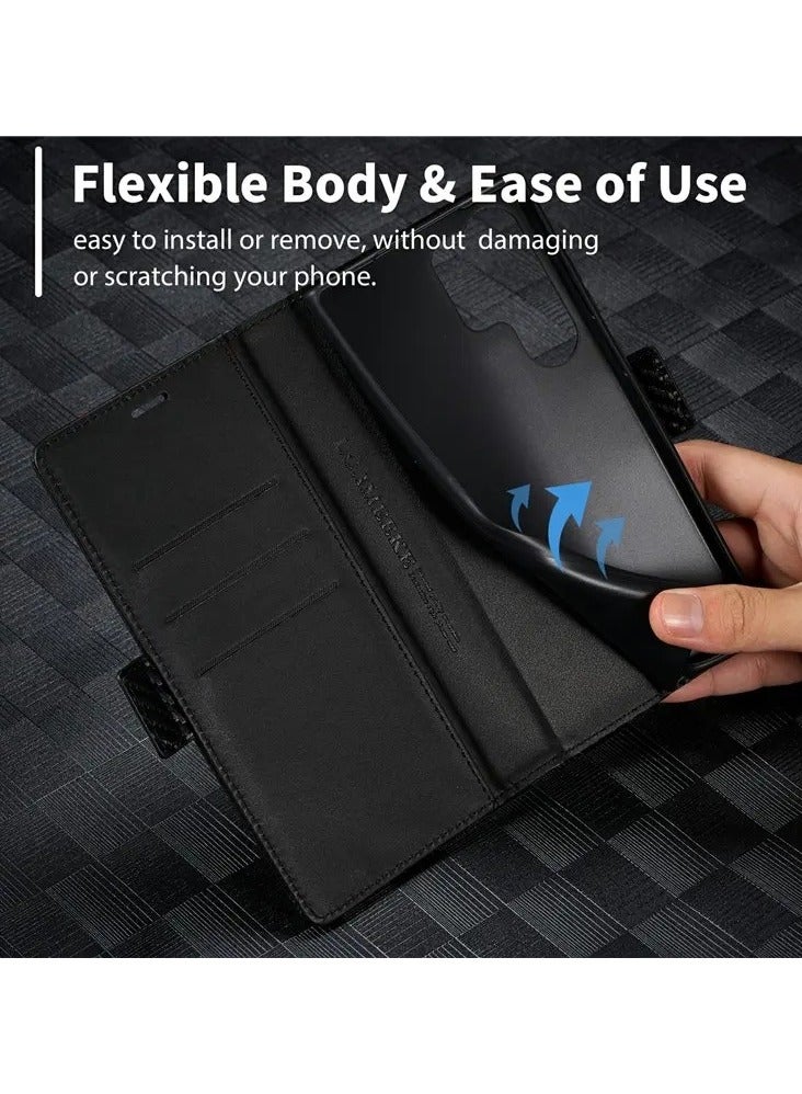 Color Fans Samsung Galaxy S23 Ultra Carbon Fiber Texture Phone Wallet Case PU Leather Shockproof Stand Phone Cover - Horizontal Stripe - Image 2