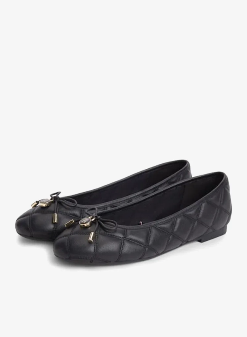 Tommy Hilfiger Black Logo Charm Quilted Leather Ballerinas for Women | Best Price UAE