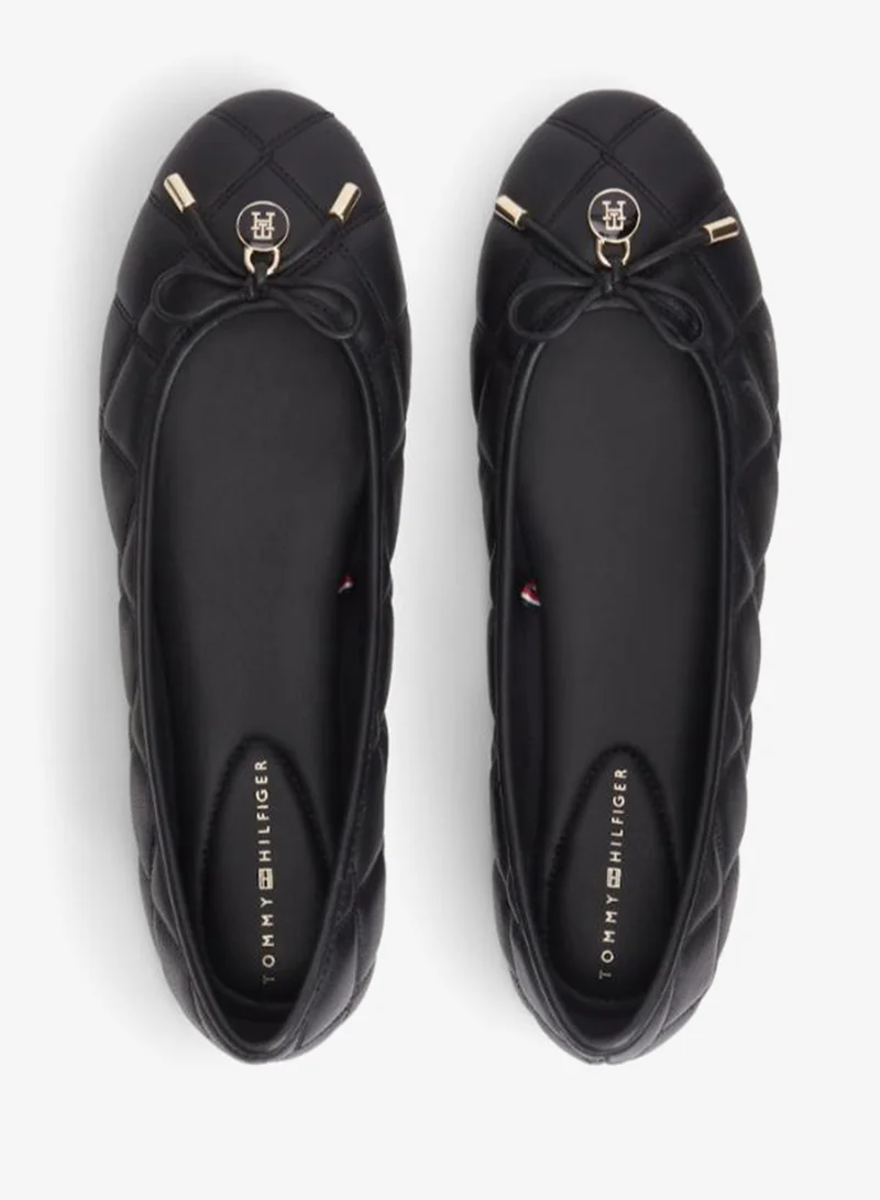 Tommy Hilfiger Black Logo Charm Quilted Leather Ballerinas for Women | Best Price UAE