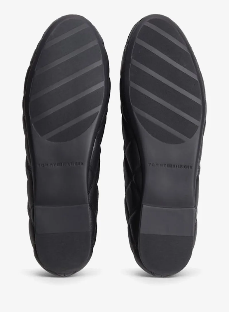 Tommy Hilfiger Black Logo Charm Quilted Leather Ballerinas for Women | Best Price UAE