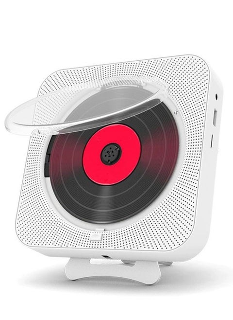 Portable Bluetooth with Speakers CD Players for Home Boombox, Remote Control, Support CD/Bluetooth/FM Radio/U Stick/AUX/Clock/Headphone Jack, LED Screen Display, White