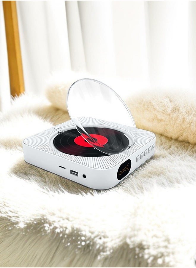 Portable Bluetooth with Speakers CD Players for Home Boombox, Remote Control, Support CD/Bluetooth/FM Radio/U Stick/AUX/Clock/Headphone Jack, LED Screen Display, White