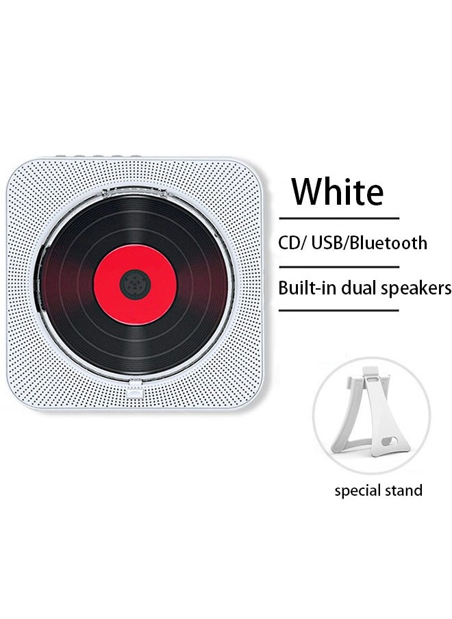 Portable Bluetooth with Speakers CD Players for Home Boombox, Remote Control, Support CD/Bluetooth/FM Radio/U Stick/AUX/Clock/Headphone Jack, LED Screen Display, White
