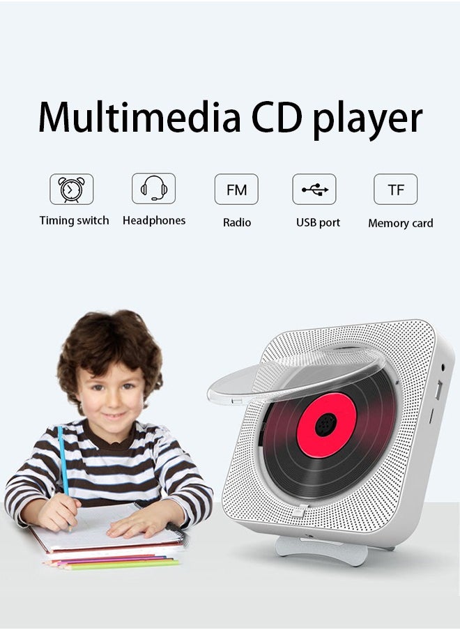 Portable Bluetooth with Speakers CD Players for Home Boombox, Remote Control, Support CD/Bluetooth/FM Radio/U Stick/AUX/Clock/Headphone Jack, LED Screen Display, White