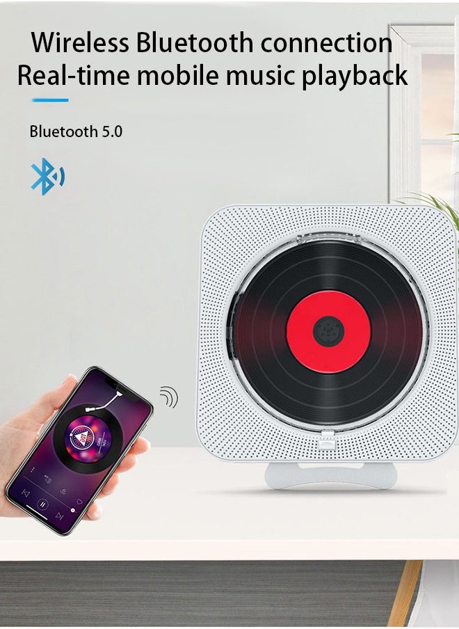 Portable Bluetooth with Speakers CD Players for Home Boombox, Remote Control, Support CD/Bluetooth/FM Radio/U Stick/AUX/Clock/Headphone Jack, LED Screen Display, White