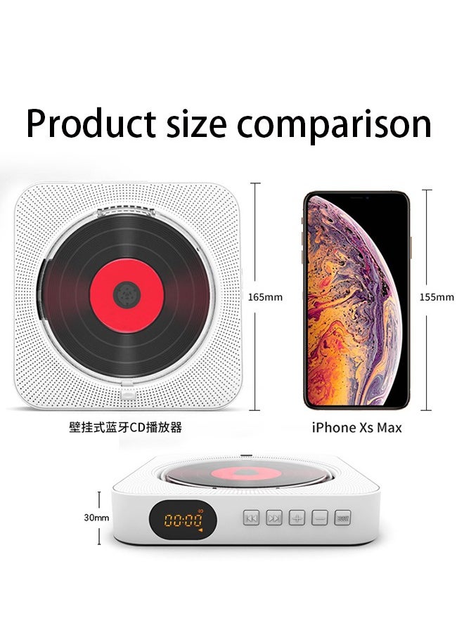 Portable Bluetooth with Speakers CD Players for Home Boombox, Remote Control, Support CD/Bluetooth/FM Radio/U Stick/AUX/Clock/Headphone Jack, LED Screen Display, White