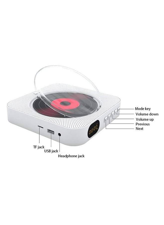 Portable Bluetooth with Speakers CD Players for Home Boombox, Remote Control, Support CD/Bluetooth/FM Radio/U Stick/AUX/Clock/Headphone Jack, LED Screen Display, White