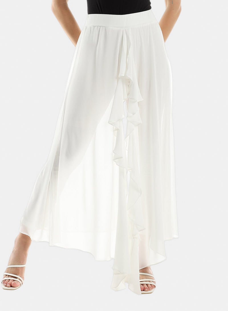 Fazzali Pants Overlaid With Asymmetric Ruffled Chiffon - Image 1