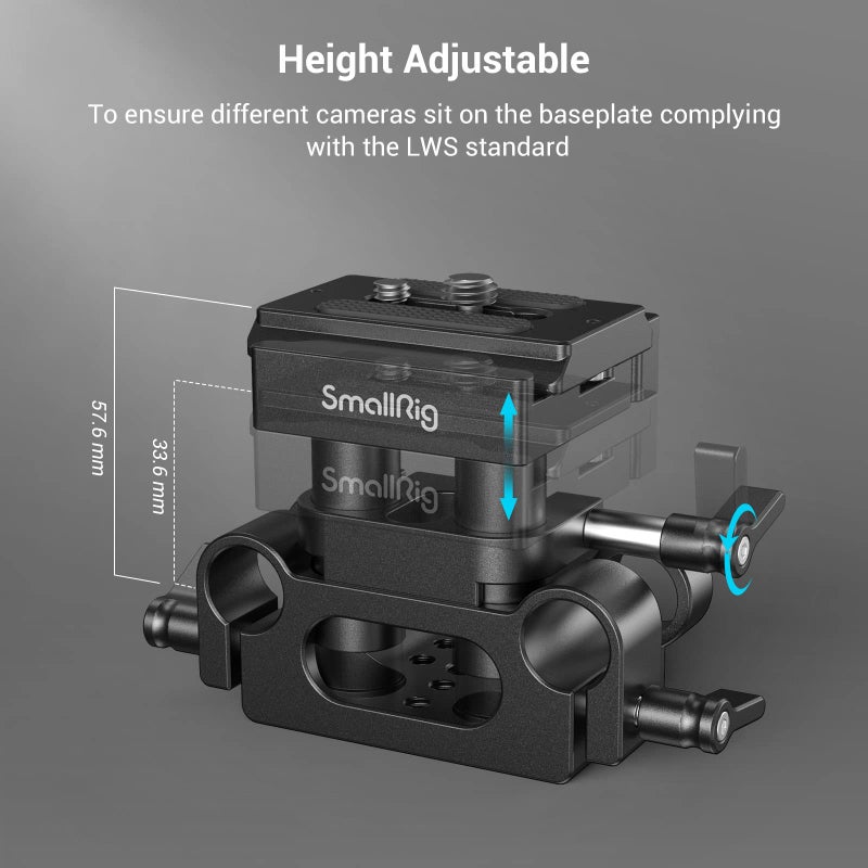 SMALLRIG Universal 15mm Rail Support System with 15mm Rod Clamp and Quick Release Plate - 2272 - Image 3